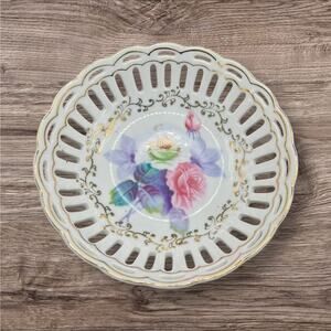 AIYO China from Occupied Japan Vintage Rose Bowl with Gold Trim 6” Diameter 2” H